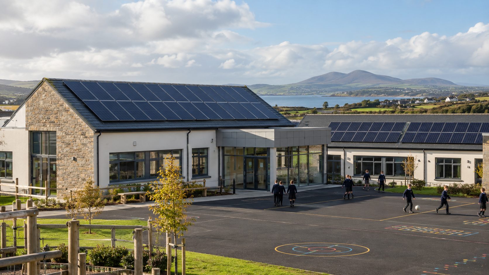 Solar panels on the roof of an Irish primary school